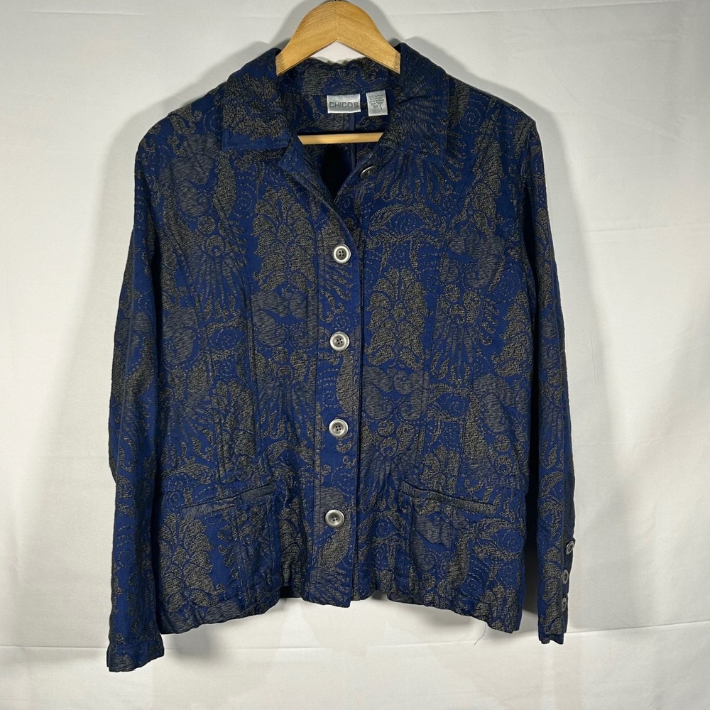 Chico's Women's Floral Print Button Down Long Sleeve Jacket Top Size 3